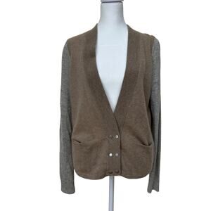 White + Warren 100% Cashmere Colorblock Cardigan - XS